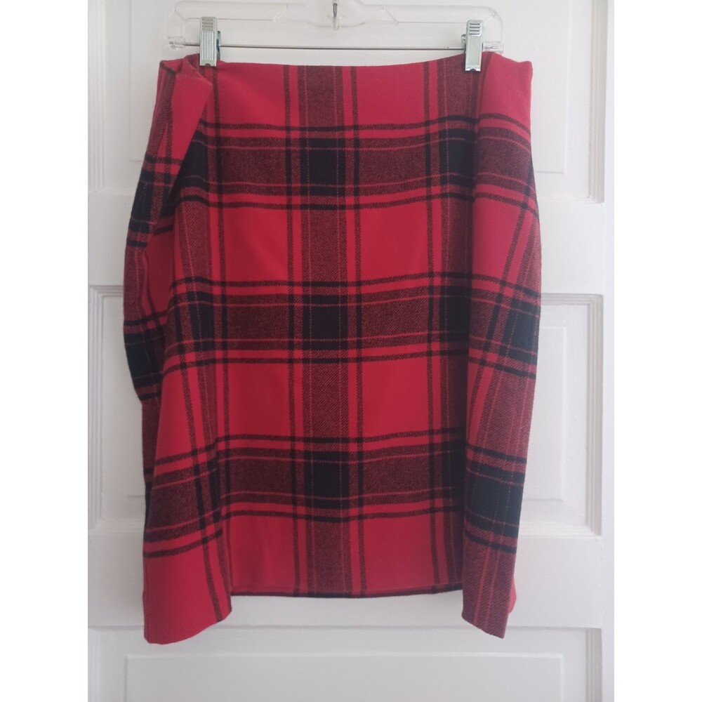 Talbots red black plaid woolblend skirt 16 plus sz country club classic career